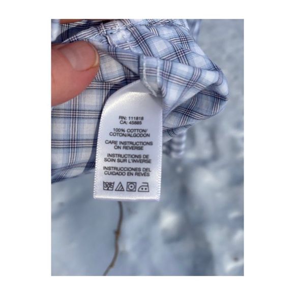 Michael Michael Kors Blue Plaid Button Up Shirt Roll Tab Sleeves Epaulets Sz L - Picture 3 of 6